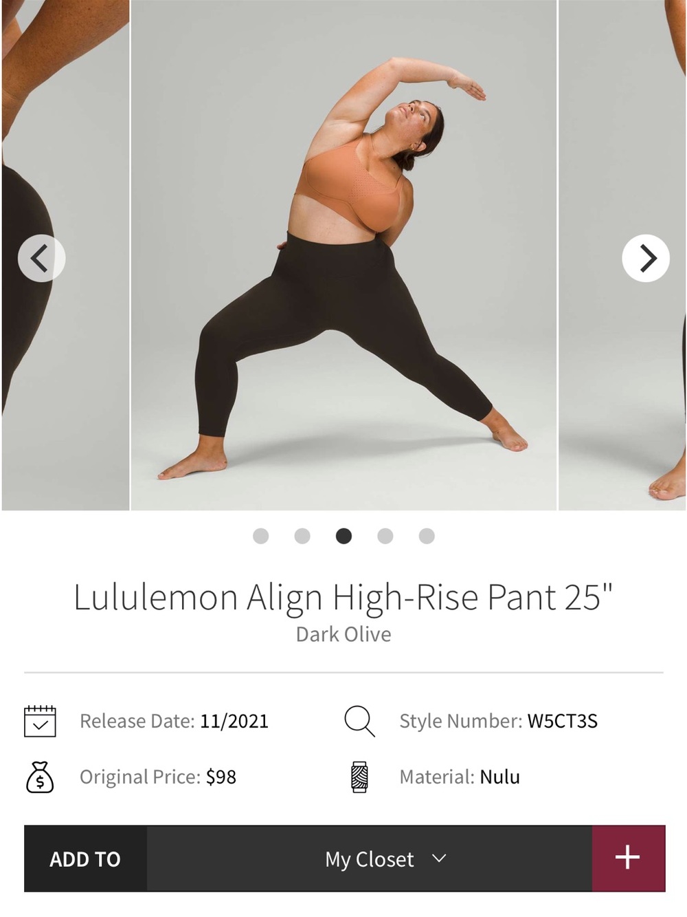 Lululemon align Hr pant 25in dark olive size 10